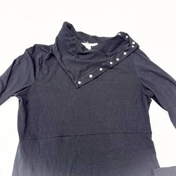 DVF Diane Von Furstenberg Turtle Snap Turtleneck Cotton Blend Dress Black Size L - Picture 2 of 8